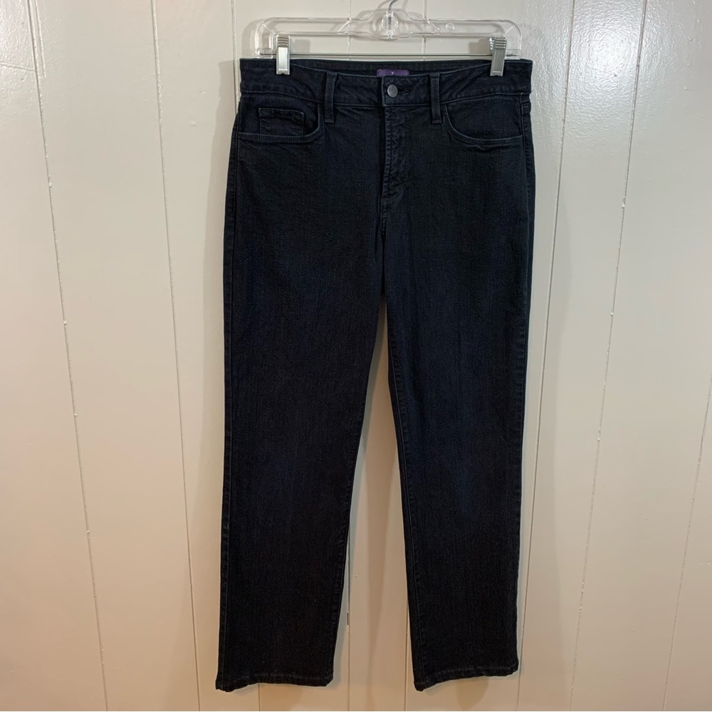 NYDJ Black Straight Petite Stretchy 5 Pocket Mid Rise Jeans 8P